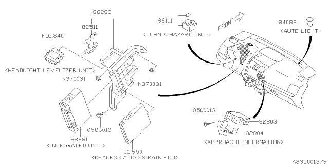 2016 Subaru Crosstrek Bracket Relay Holder Diagram for 88283FJ800
