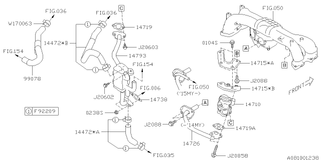 2016 Subaru Crosstrek Gasket EGR Pipe Diagram for 14738AA150