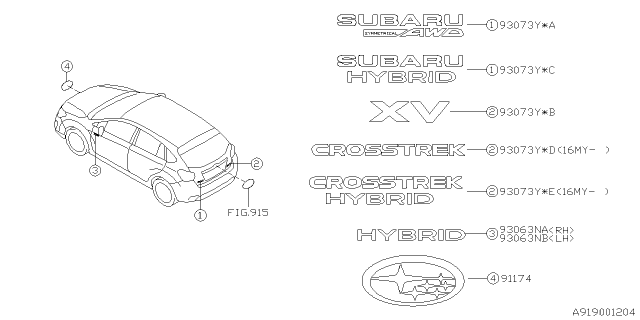 2013 Subaru XV Crosstrek Letter Mark Diagram