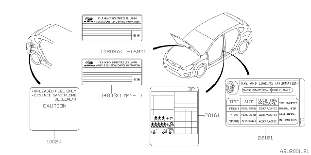 2013 Subaru XV Crosstrek Label - Caution Diagram
