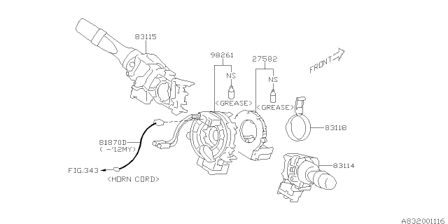 2012 Subaru Impreza Switch Turn DIMMER LHD Diagram for 83115FJ050