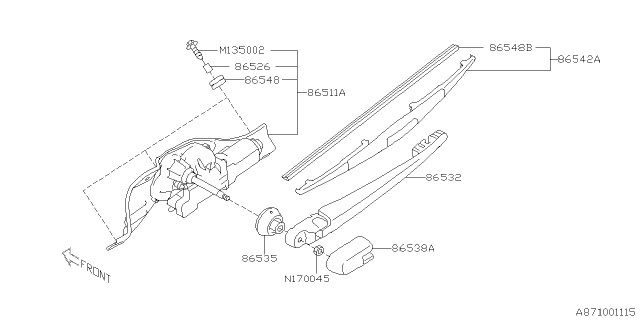 2010 Subaru Forester Rear Wiper Arm Assembly Diagram for 86532SC080