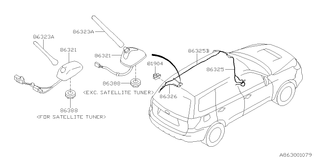 2011 Subaru Forester Cord Assembly Antenna Feeder A Diagram for 86325SC610