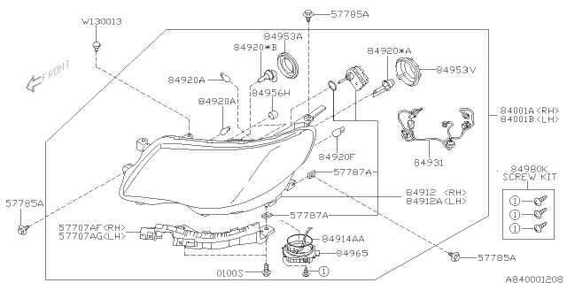 2012 Subaru Forester Driver Side Headlamp Assembly Diagram for 84001SC071