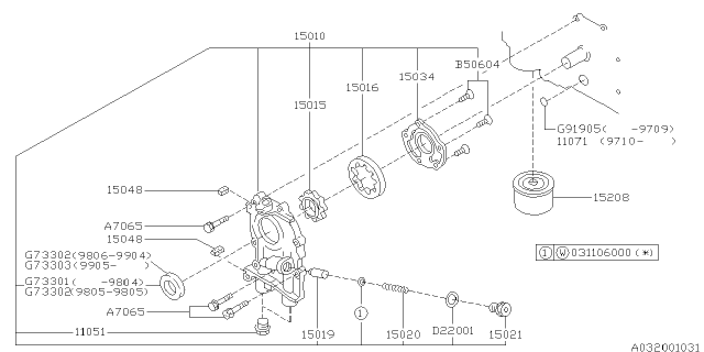 1998 Subaru Forester PT010200 Oil Pump Assembly Diagram for 15010AA108