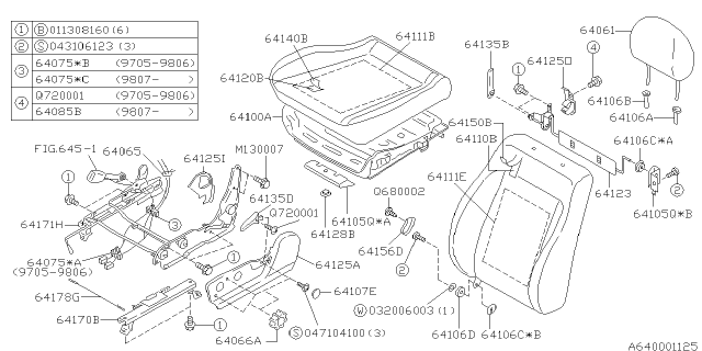 2000 Subaru Forester Heater Unit Front Seat Cushion Diagram for 64040FC050