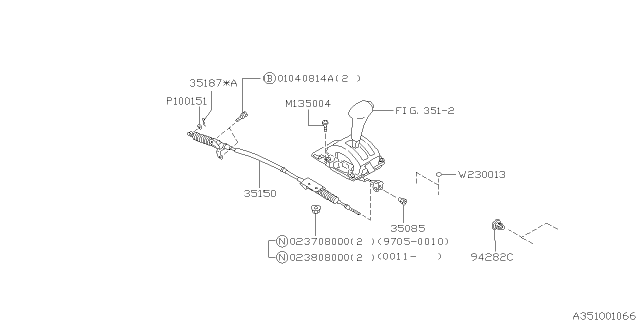 1998 Subaru Forester Select Lever Cable Assembly Diagram for 35150FC020