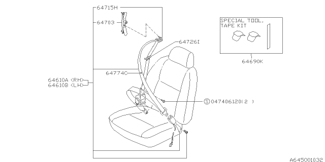 2000 Subaru Forester Seat Belt Set Front RH Diagram for 64611FC120GC