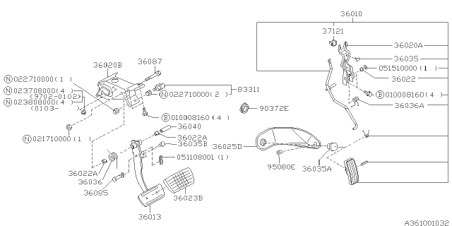 2001 Subaru Forester Pedal System - Automatic Transmission Diagram