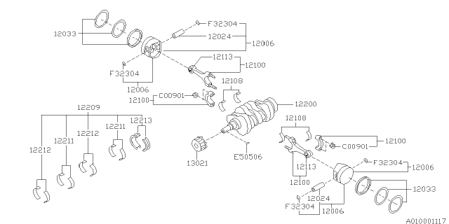 2000 Subaru Forester Piston & Crankshaft Diagram