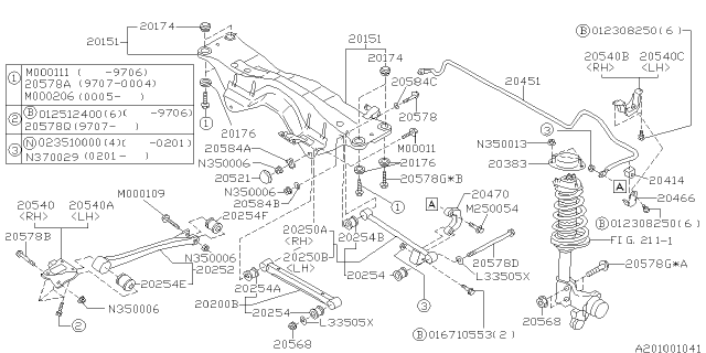 2002 Subaru Forester Nut Diagram for 20550AA010