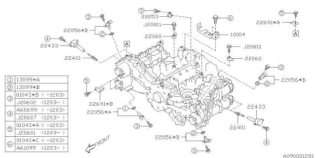 2020 Subaru BRZ Camshaft Sensor Assembly Diagram for 22056AA280