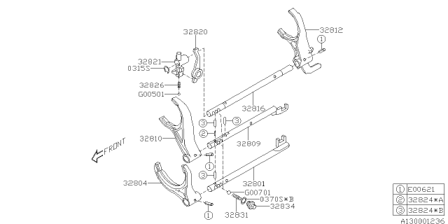 2012 Subaru Impreza Shifter Fork & Shifter Rail Diagram 2