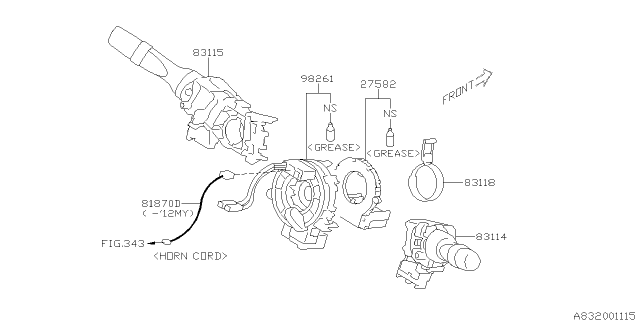 2012 Subaru Impreza Steering Column-Position Sensor Diagram for 27589AJ000