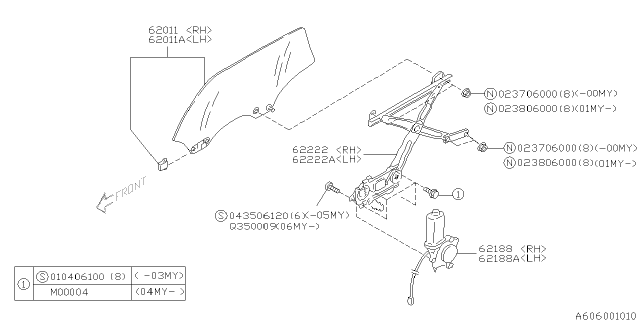 2001 Subaru Outback Door Parts - Glass & Regulator Diagram 2