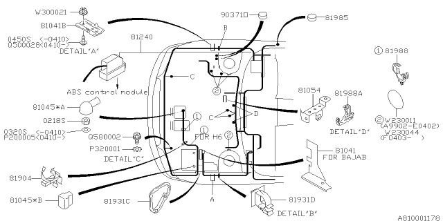 2005 Subaru Baja Bracket Diagram for 81042AA030