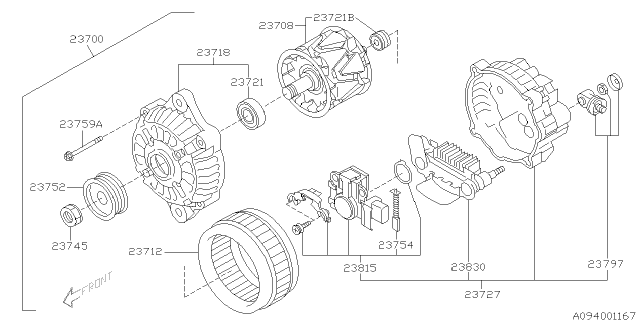 2001 Subaru Legacy Alternator Assembly Diagram for 23700AA37A