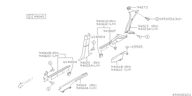 2001 Subaru Outback Inner Trim Diagram 1