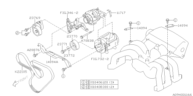 2003 Subaru Legacy TENSIONER Assembly-V Belt Diagram for 23769AA000