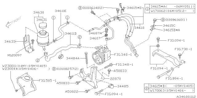 2005 Subaru Baja Hose Assembly Diagram for 34610AE09B