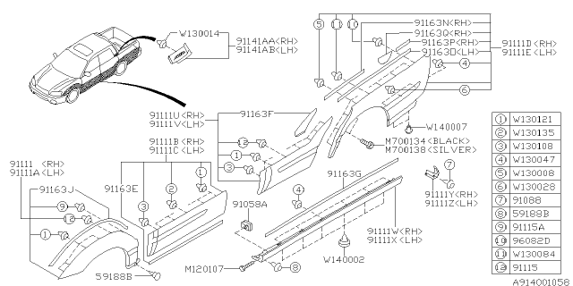 2004 Subaru Outback GARNISH Assembly Fender LH Diagram for 91112AE37ALI