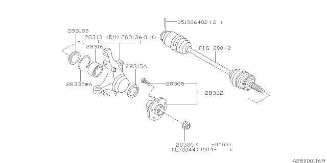 2000 Subaru Legacy Front Spindle Knuckle, Left Diagram for 28012AC050