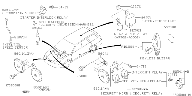 2001 Subaru Outback Electrical Parts - Body Diagram 1
