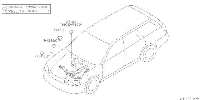 2001 Subaru Outback Protector - Mounting Diagram