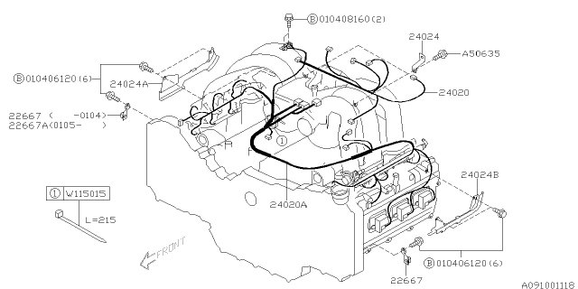 2001 Subaru Outback Harness Engine Diagram for 24020AC17A