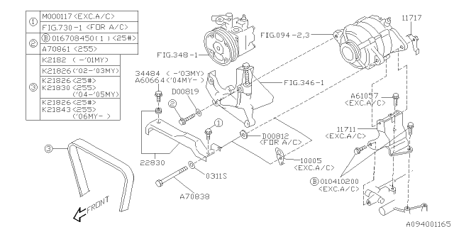 2001 Subaru Outback V-Belt 18X6X891 Diagram for 809218200