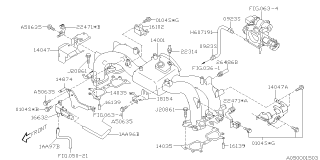 2004 Subaru Legacy Protector Intake Manifold Diagram for 14047AA132