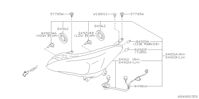 2020 Subaru Crosstrek Passenger Side Headlamp Assembly Diagram for 84001FL100