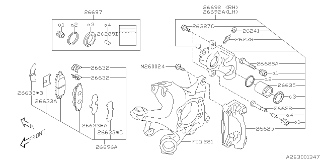 2020 Subaru Crosstrek Pad Kit Rear Diagram for 26696AL000