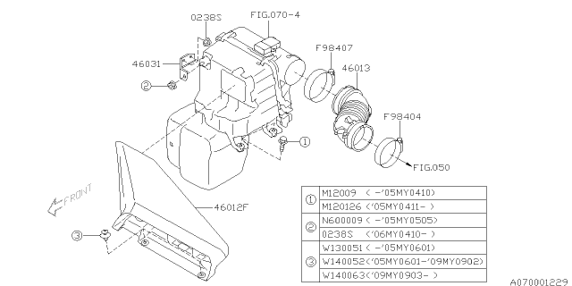 2005 Subaru Legacy Boot Air Intake Diagram for 46013AG01A