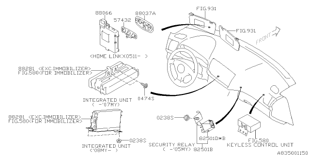 2007 Subaru Outback Rubber And Button Diagram for 57455XA00A