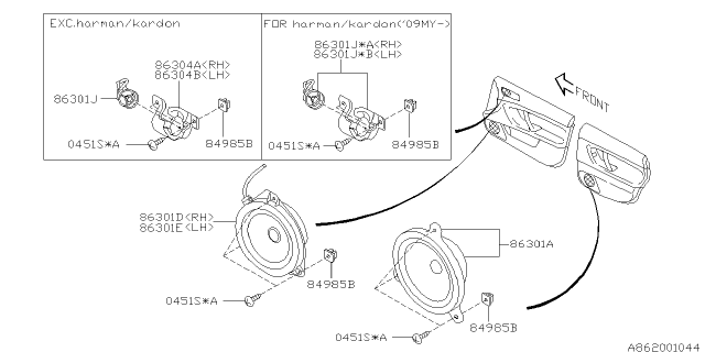 2009 Subaru Legacy Bracket-Speaker,Right Diagram for 86304AG80A