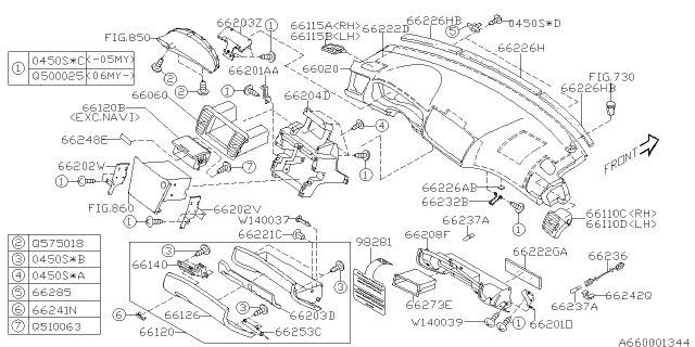 2005 Subaru Outback Instrument Panel Diagram 3