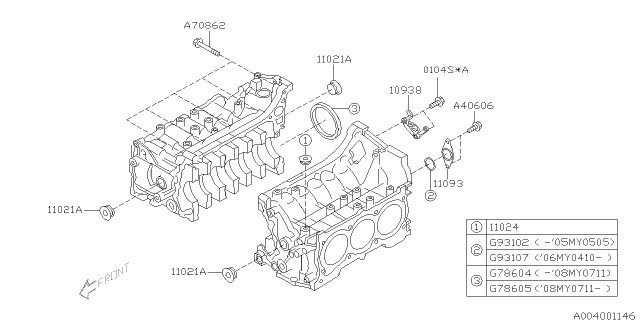 2008 Subaru Outback Plug-Cylinder Block Diagram for 11021AA170