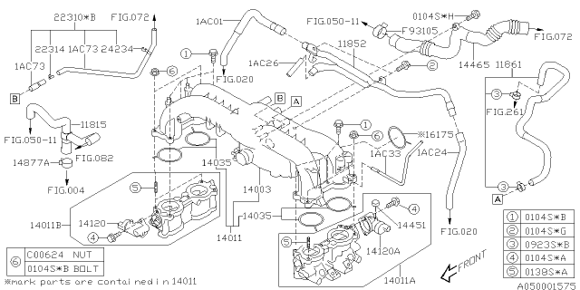 2005 Subaru Legacy Manifold Assembly-Int Diagram for 14011AB442