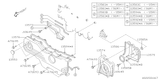 2005 Subaru Legacy Sealing Belt Cover LH Diagram for 13585AA17A
