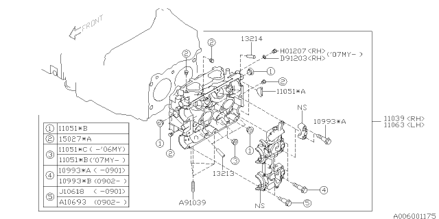2005 Subaru Outback Cylinder Head Assembly Left Diagram for 11063AB20A