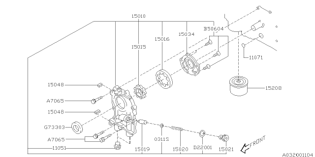 2005 Subaru Outback Rotor Oil Pump Inner Diagram for 15015AA310