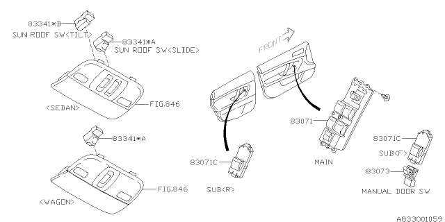 2008 Subaru Legacy Power Window Sub Switch Diagram for 83071AG04A