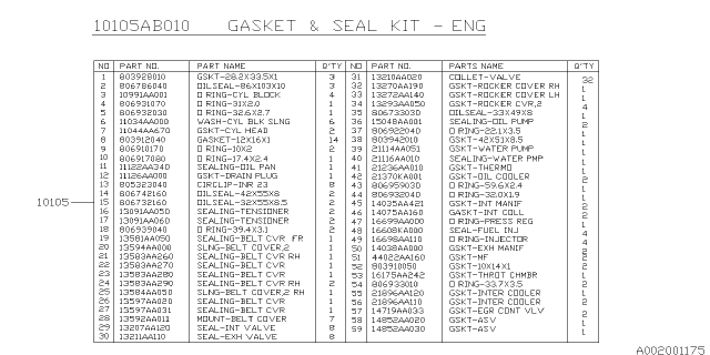 2009 Subaru Legacy Engine Gasket & Seal Kit Diagram 2