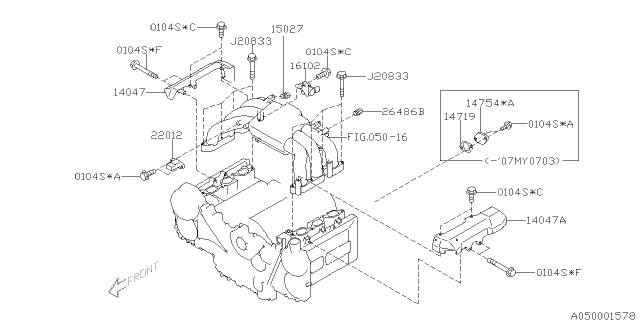 2007 Subaru Legacy Protector Intake Manifold Diagram for 14047AA531
