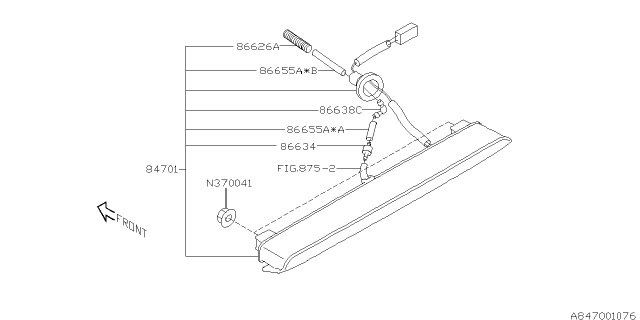 2007 Subaru Legacy High Mount Spoiler Lamp Assembly Diagram for 84701AG01A