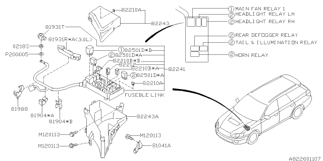 2008 Subaru Outback Relay Assembly Diagram for 82501AG08A