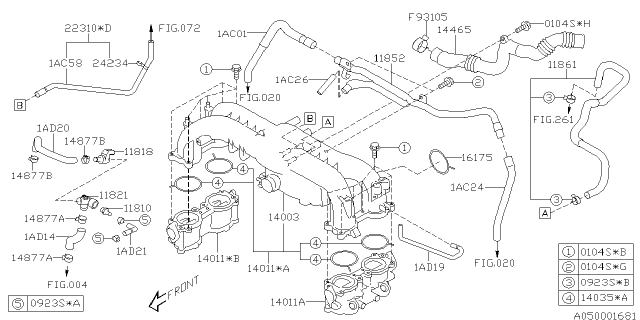 2008 Subaru Legacy Hose Assembly Master Back Diagram for 11861AA030