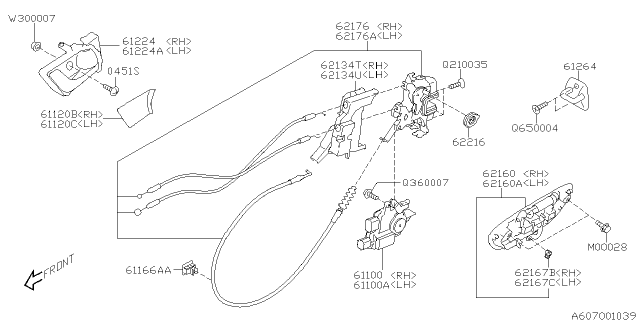 2009 Subaru Legacy Door Parts - Latch & Handle Diagram 2