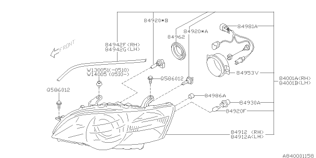 2006 Subaru Legacy Driver Side Headlamp Assembly Diagram for 84001AG43C